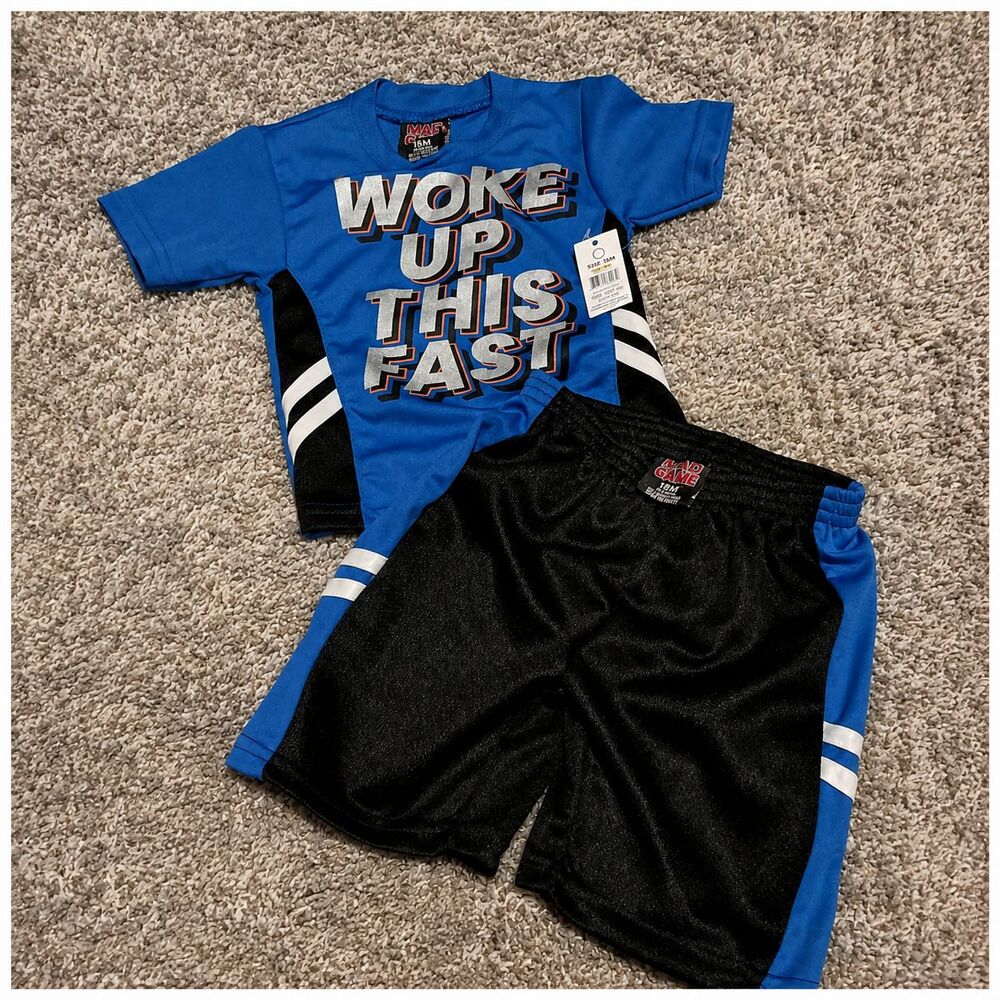 Mad Game Baby Boy 18M Woke Up This Fast 2 Piece Shirt Shorts Outfit Set NWT